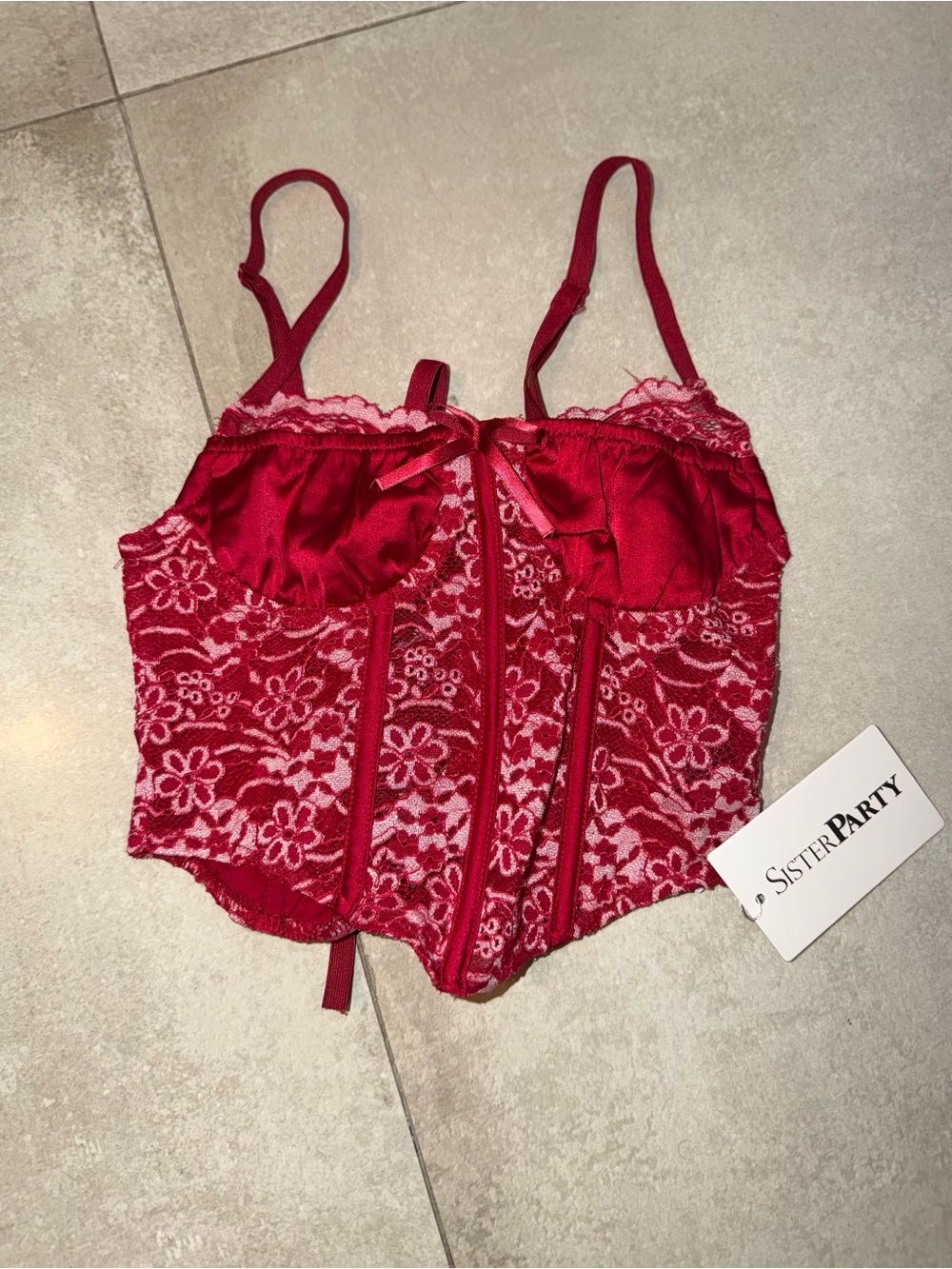 Red Lace Bustier with Floral Detail
